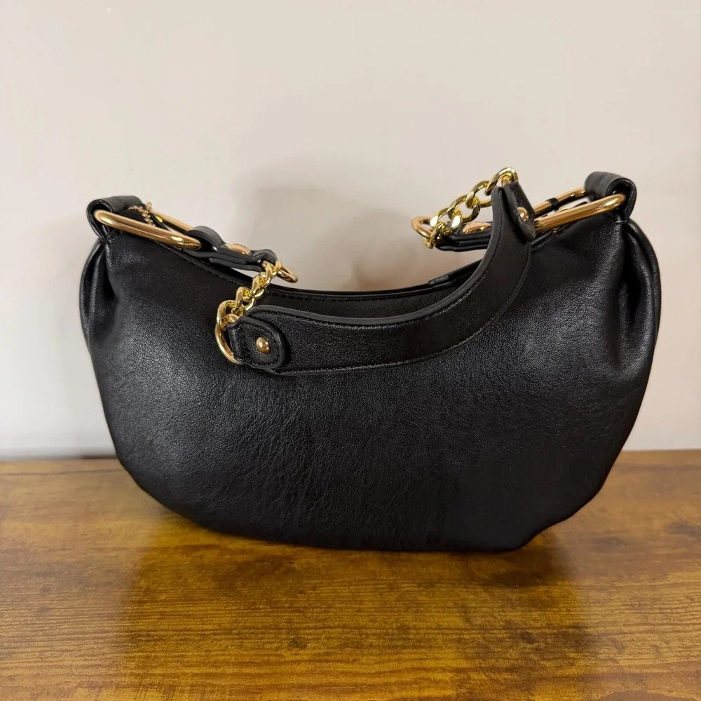 New Juicy Couture Rolling On Hobo Shoulder Handbag Black Gold Charms Cute